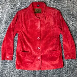 Vtg St. Johns Bay Womens Red Genuine Suede Leather Jacket Petite Medium